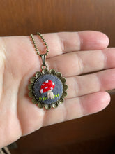 Load image into Gallery viewer, Hand Embroidered Mushroom on Linen Necklace
