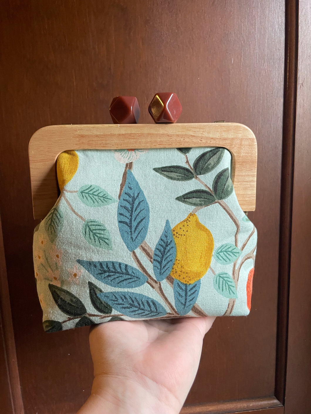 Citrus Canvas Wooden frame Clutch Bag
