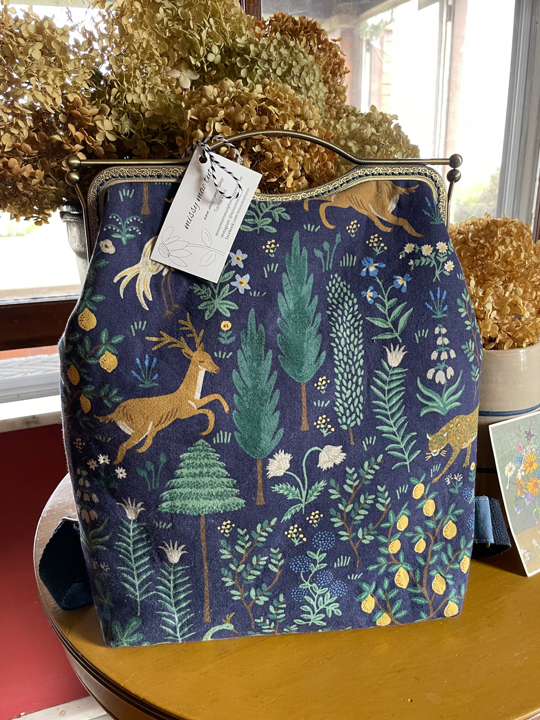 Women’s Large Navy Rifle Paper Co. Canvas Backpack Clutch Bag
