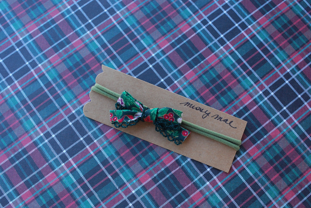 Crochet Edge Bias Tape Bow Headband-Holiday/Green