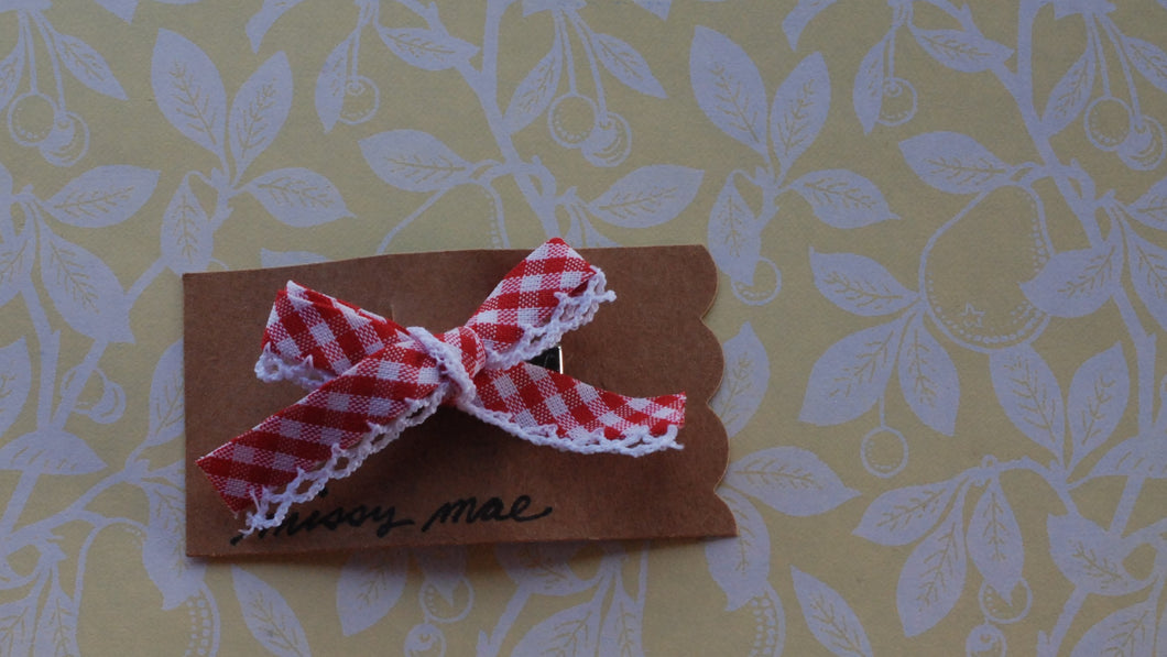 Red Gingham Bias Tape Bow Clip
