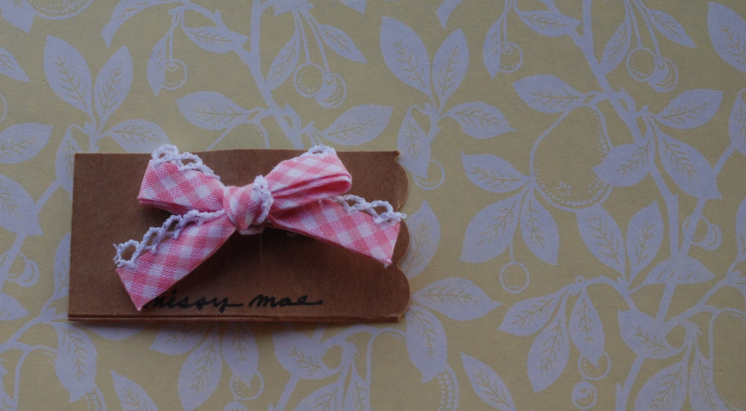 Pink Gingham Bias Tape Bow Clip