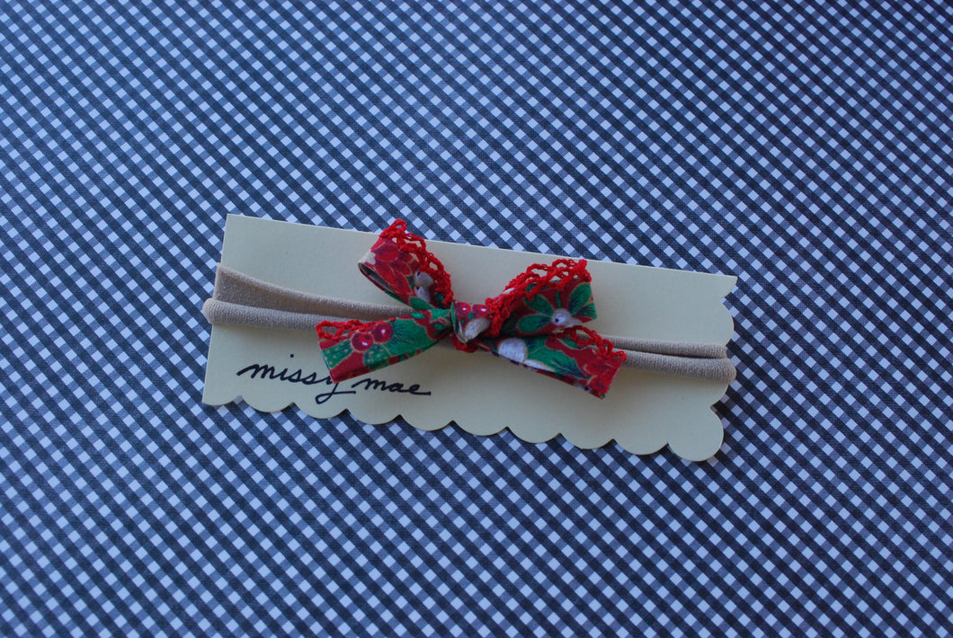 Red Crochet Edge Bias tape bow headband-holiday/beige