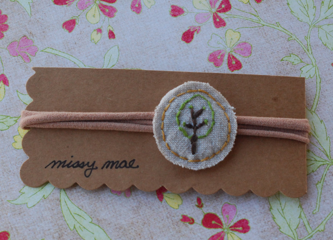 Hand Embroidered Tree Linen Headband