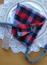 Load image into Gallery viewer, Plaid Flannel Hand Embroidered Snowflake Pixie Hat Size 3-6 months
