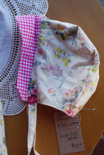 Load image into Gallery viewer, Yellow and Pink Floral Size 6-12 month Lazy Susan dress and bonnet SET
