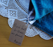 Load image into Gallery viewer, Plaid Flannel/Teal Herringbone Flannel Size 6-12 month size Pixie Hat
