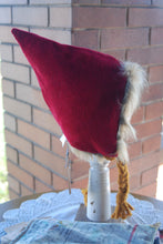 Load image into Gallery viewer, Red Corduroy/Fur lined Size 3-6 months size Pixie Hat
