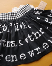 Load image into Gallery viewer, Hazel Skirt Size 5 Black and White lettering print
