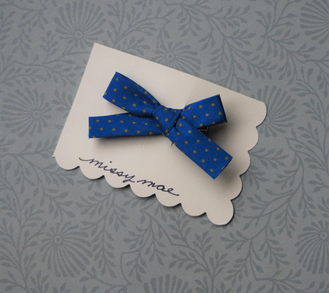 Bias Tape Bow Clip Blue with green polka dot bow