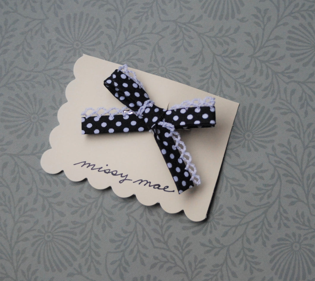 Bias Tape Bow Clip Black and White Polka dots