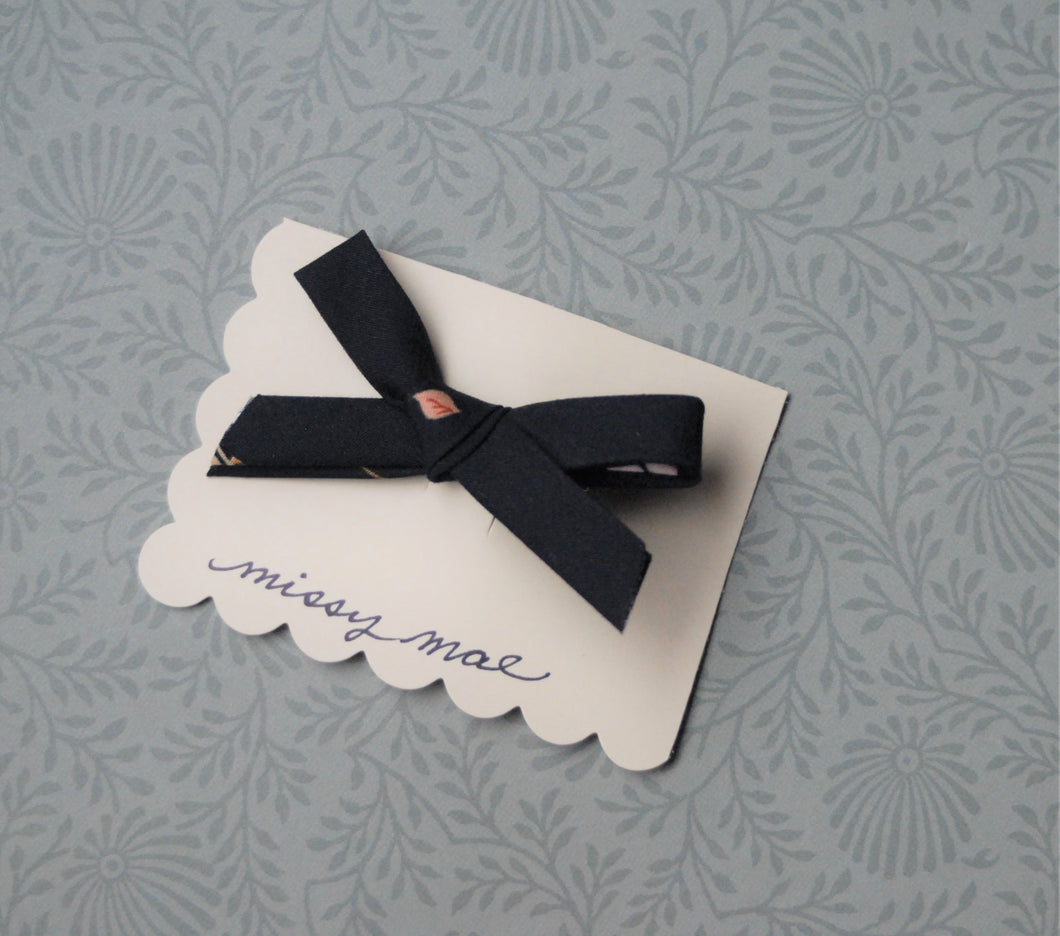 Bias Tape Bow Clip with Navy Covent Garden Art Gallery Fabric