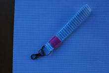 Load image into Gallery viewer, Blue Stripe and Pink Polka Dot Key Fob
