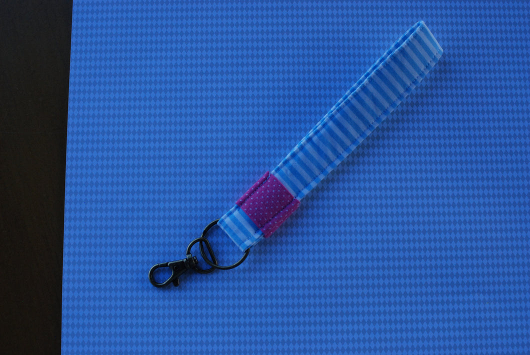 Blue Stripe and Pink Polka Dot Key Fob