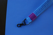 Load image into Gallery viewer, Blue Stripe and Pink Polka Dot Key Fob
