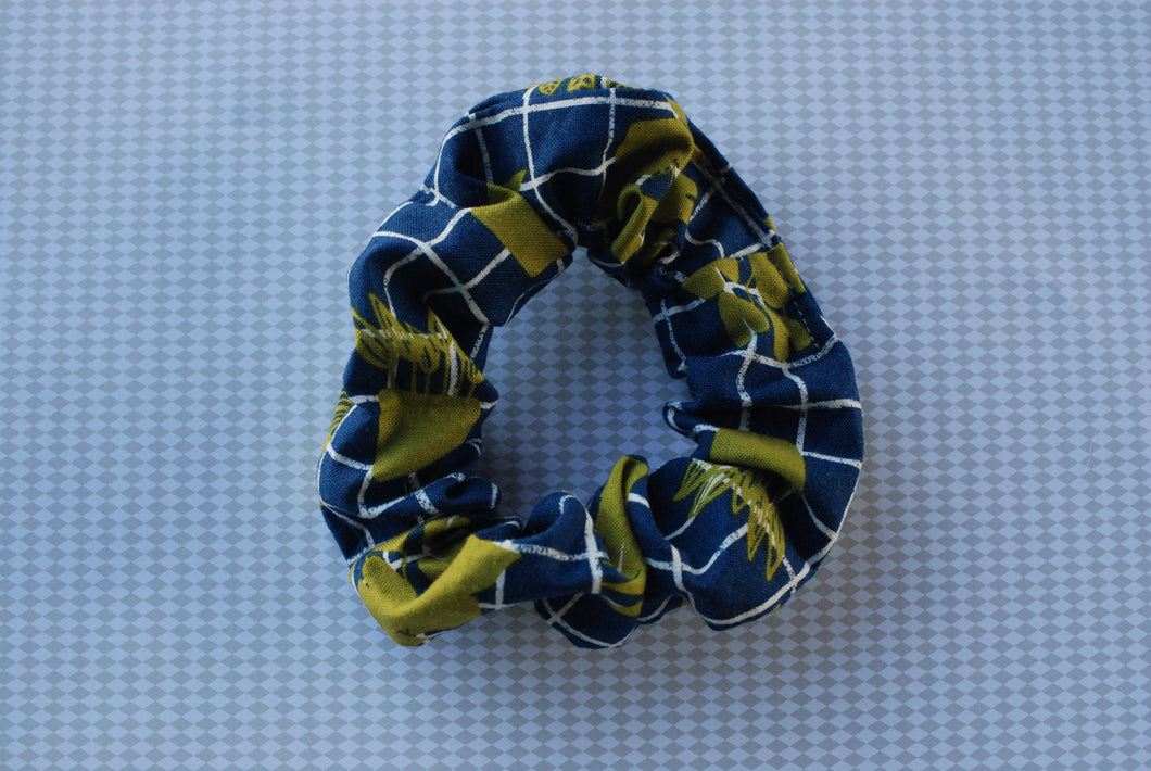 Plant and Navy Grid Scrunchie