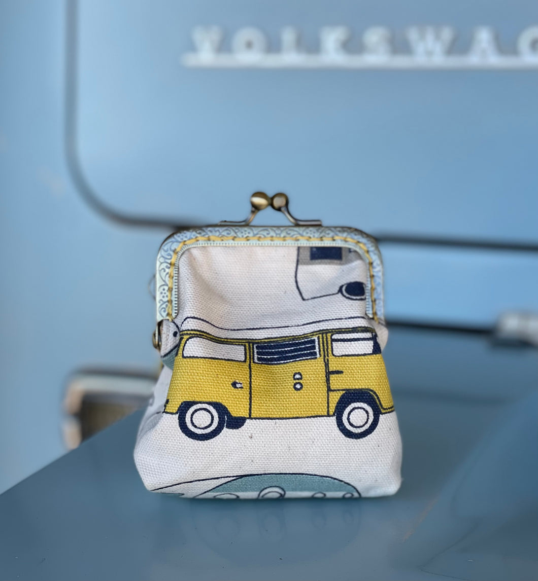 Yellow Bus Coin Purse (gray stitching)