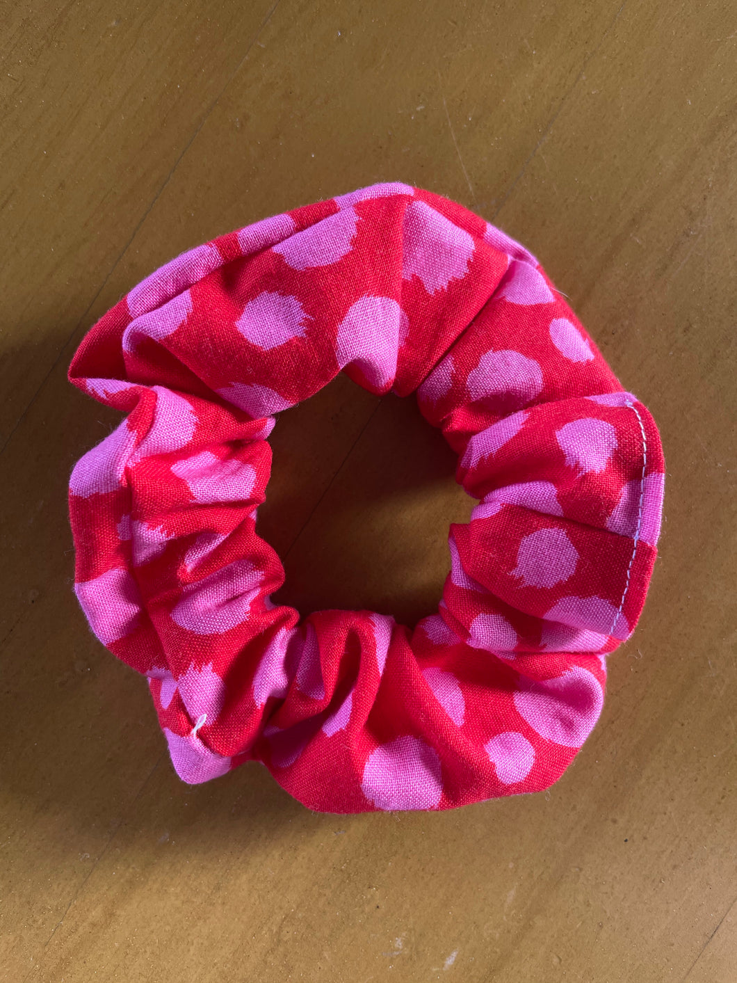 4 Inch Red and Pink Polka Dot Scrunchie