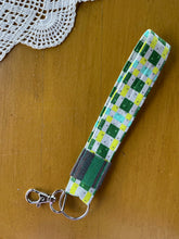 Load image into Gallery viewer, Neon Blue/Green/Yellow Checkers Key Fob
