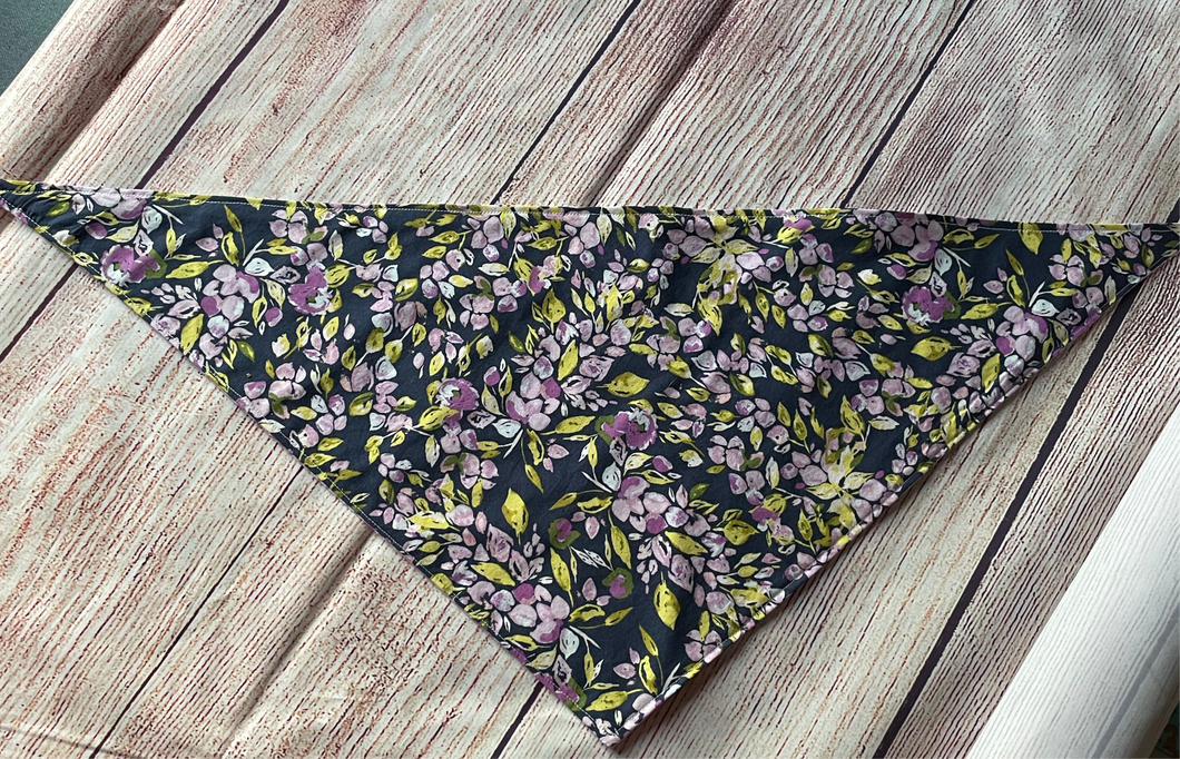 Purple flower/polka dot dog bandanna