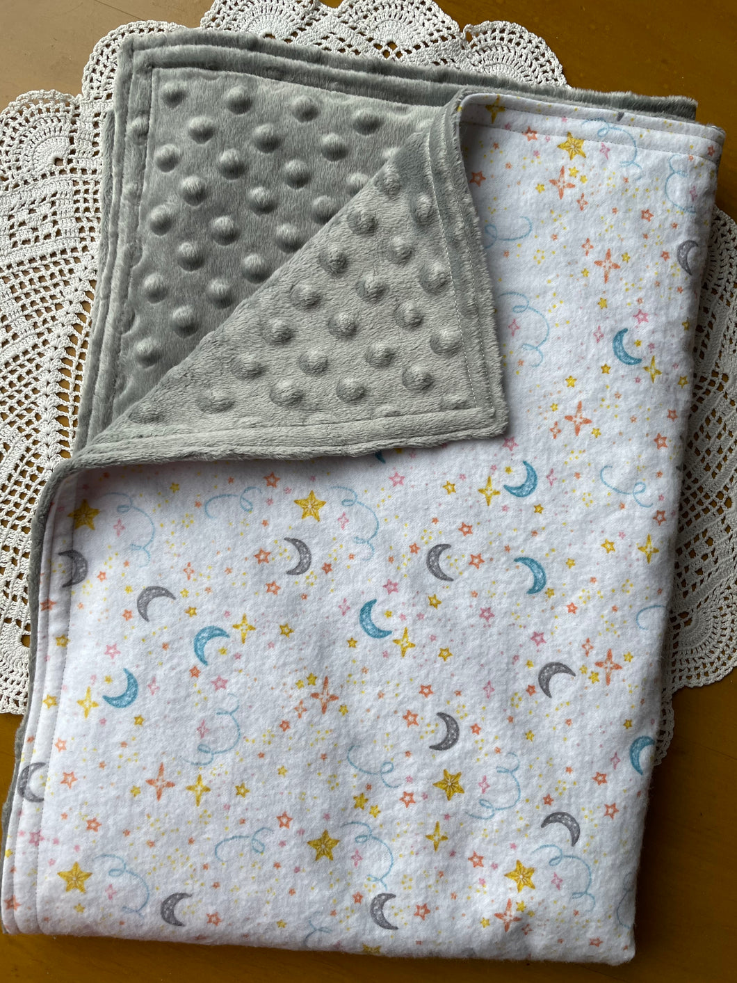 Moon and Stars Flannel and Minky Blanket