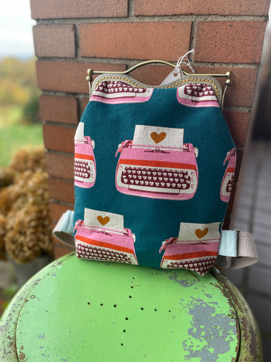 Women’s Small Backpack Clutch Bag- typewriters