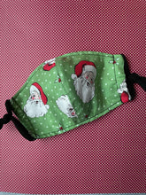 Load image into Gallery viewer, Child size green Santa mask /black reverse
