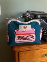 Load image into Gallery viewer, Women’s typewriter clutch/teal
