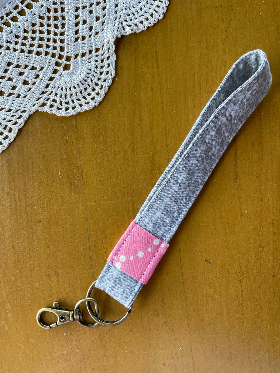 Gray Floral and Pink Key Fob