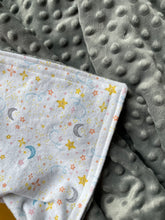 Load image into Gallery viewer, Moon and Stars Flannel and Minky Blanket
