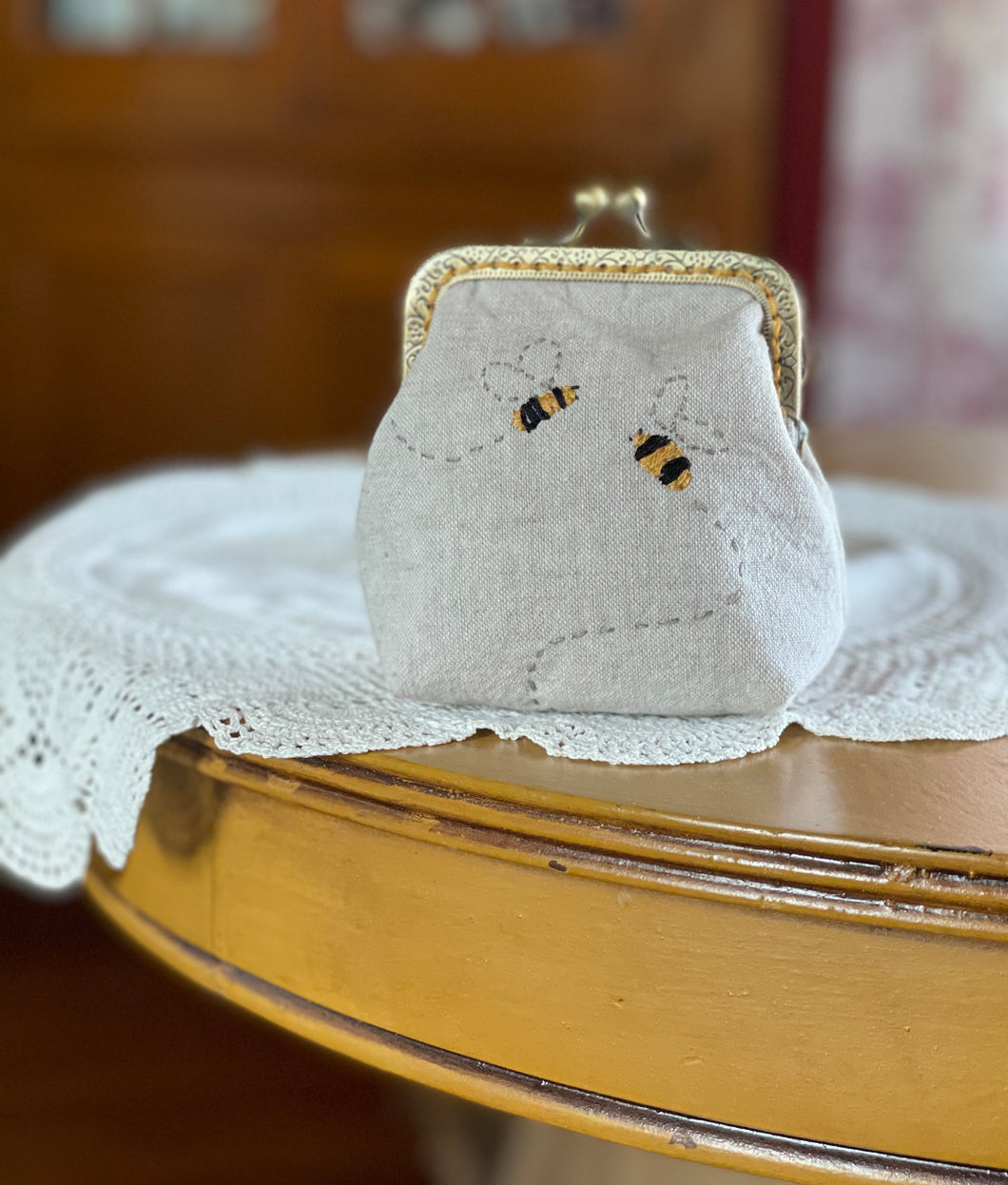 Hand stitched Bee Coin Purse
