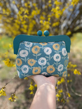 Load image into Gallery viewer, Blue Wooden Frame Clutch Yellow Floral Canvas

