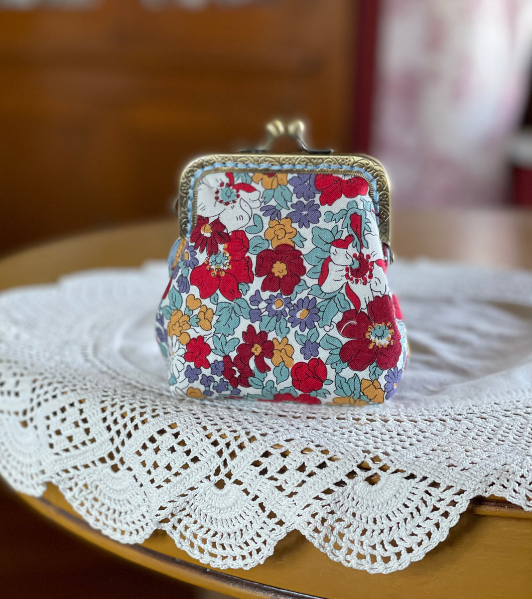 Floral Coin Purse with blue lining