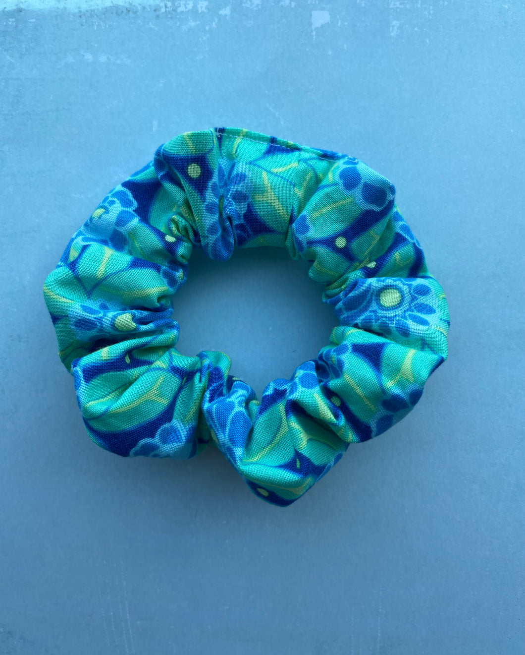 Neon Blue/Aqua Floral Scrunchie