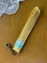 Load image into Gallery viewer, Yellow Small Polka Dot/ Blue floral Key Fob

