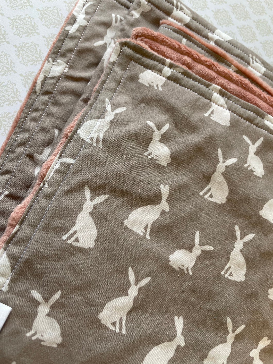 Gray Bunny Cotton and Minky Blanket