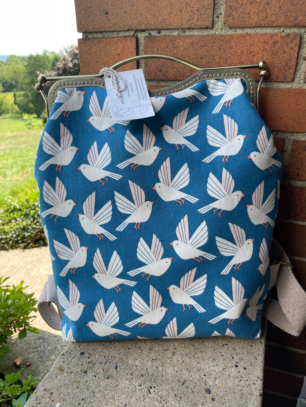 Women’s Blue Bird Backpack Clutch Bag