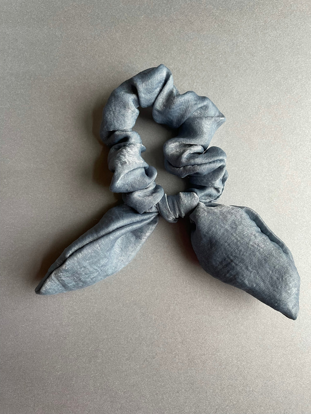 Blue Crushed Satin Knot Tie Scrunchie