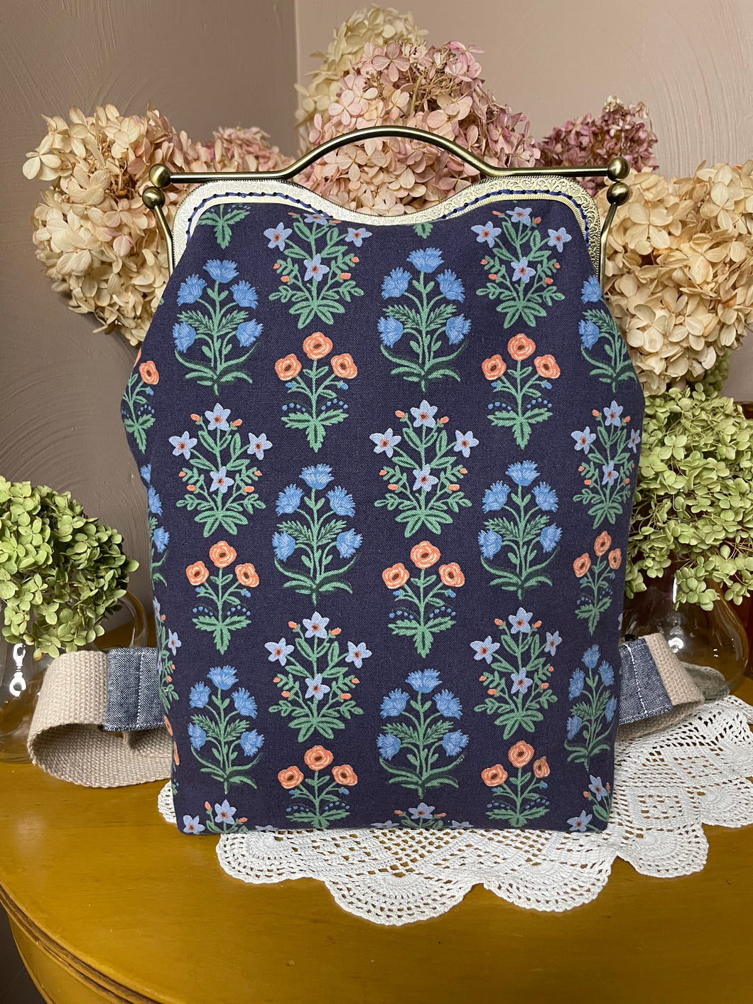Navy Floral Small Clutch Backpack