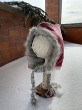 Load image into Gallery viewer, Faux Fur and Mauve corduroy pixie Hat size 3-5 years
