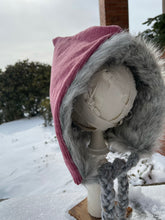 Load image into Gallery viewer, Faux Fur and Mauve corduroy pixie Hat size 3-5 years
